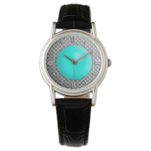 Relógio Silver Damask com uma pedra azul-turquesa