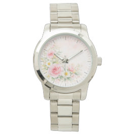 Relógio Silver wristwatch with a soft floral design – blos