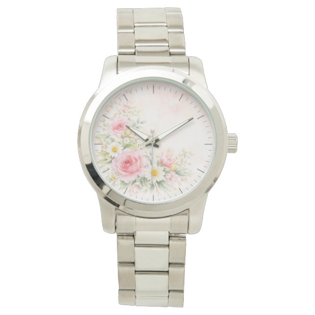 Relógio Silver wristwatch with a soft floral design – blos (Frente)