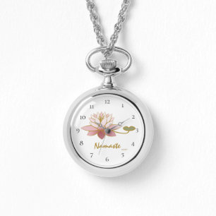 Relógio *~* Silver Zen Pink Namaste Pink Flower Spiritual