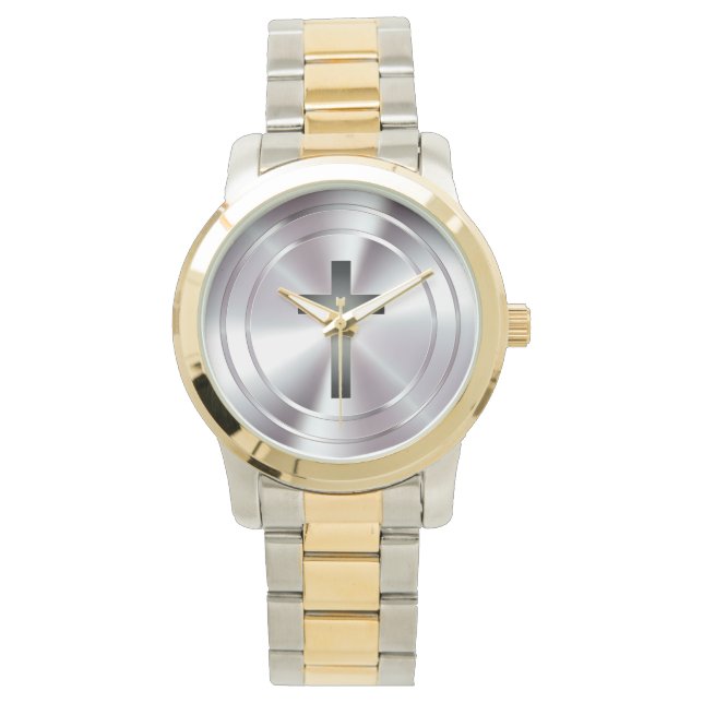 Relógio Símbolo da Cruz Cristã | cromo prateado (Frente)