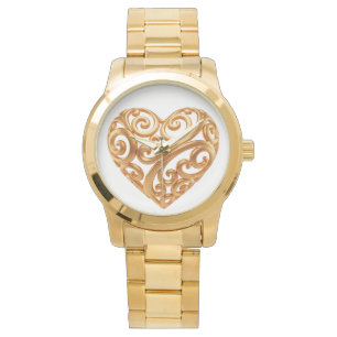 Relógio Símbolo de Amor do Coração Dourado Atemporal