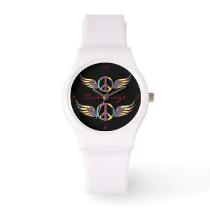 Relógio Símbolo de Paz de Hippie Alado Thunder_Cove
