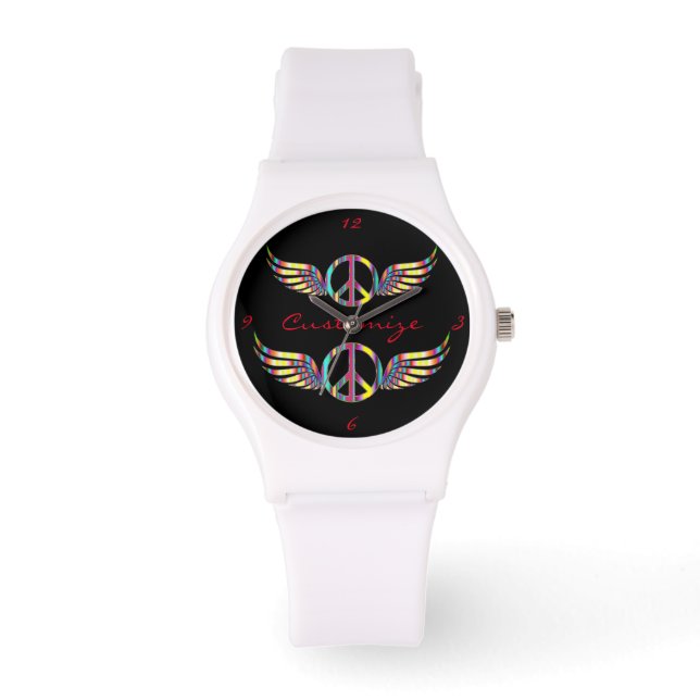 Relógio Símbolo de Paz Hippie Winged Thunder_Cove (Frente)