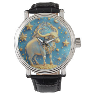 Relógio Símbolo de Touro Dourado em Círculo Azul