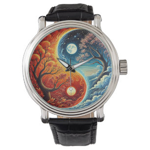 Relógio Símbolo Intrincado Yin-Yang Mostrando Fogo, Água