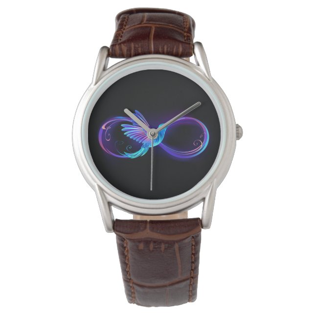 Relógio Símbolo Neon Infinity com Hummingbird brilhante (Frente)