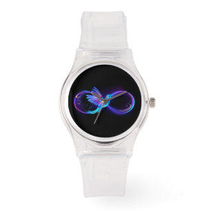Relógio Símbolo Neon Infinity com Hummingbird brilhante