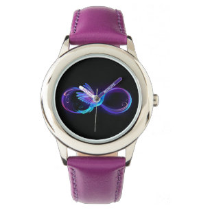 Relógio Símbolo Neon Infinity com Hummingbird brilhante