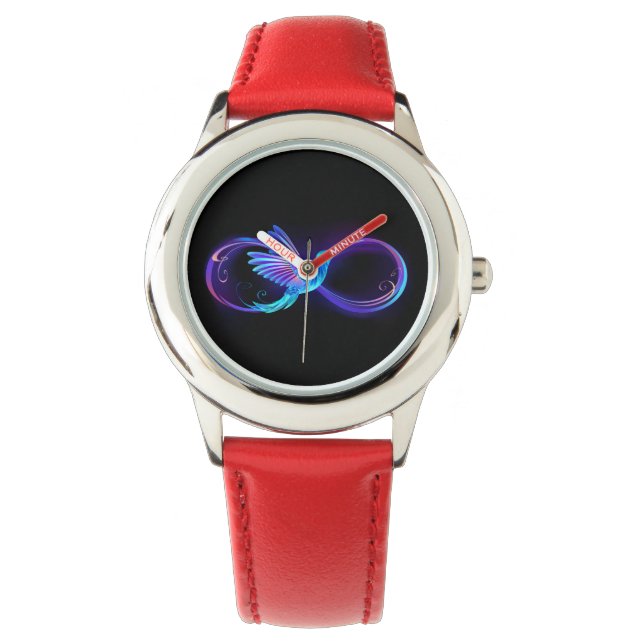 Relógio Símbolo Neon Infinity com Hummingbird brilhante (Frente)