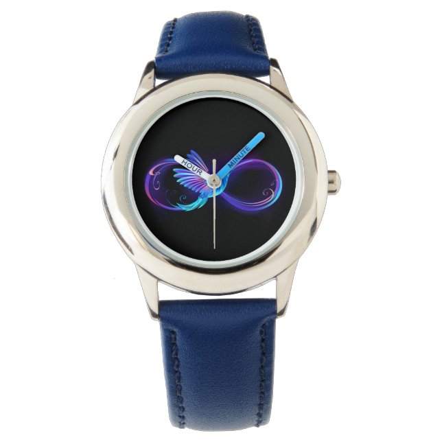 Relógio Símbolo Neon Infinity com Hummingbird brilhante (Frente)