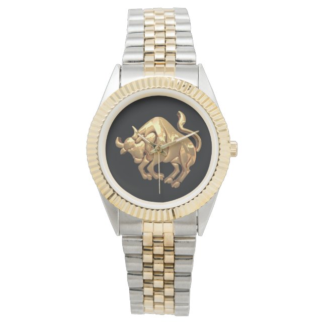 Relógio Símbolo Tone Taurus Zodiac Sinal Bull Dourado (Frente)