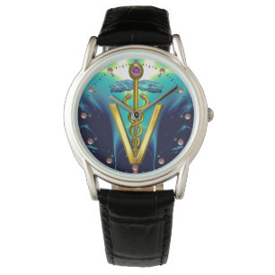 Relógio SÍMBOLO VETERINÁRIO CADUEUS ouro / Azul Aqua,Teal
