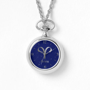 Relógio Símbolo Zodiac para Aries no Deep Midnight Blue