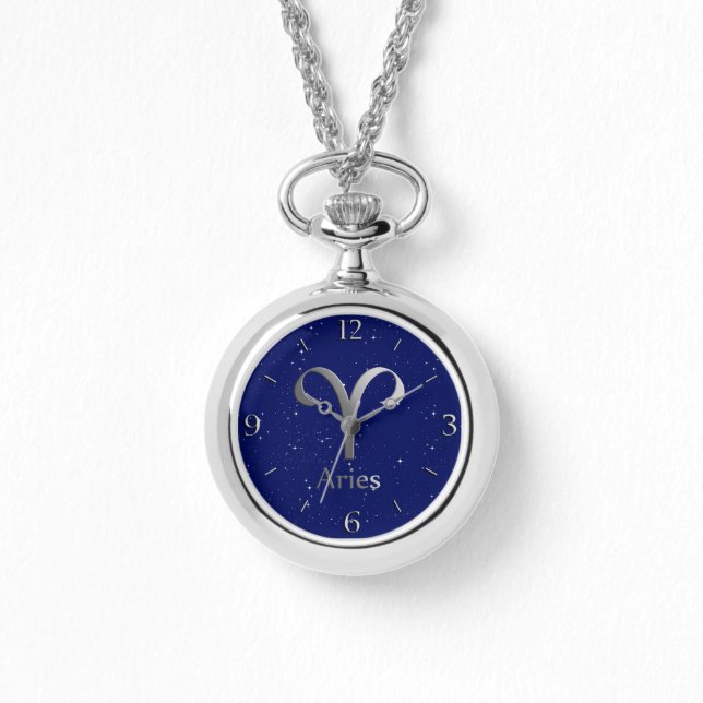 Relógio Símbolo Zodiac para Aries no Deep Midnight Blue (Frente)