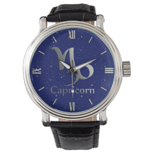 Relógio Símbolo Zodiac para Capricórnio no Deep Midnight B