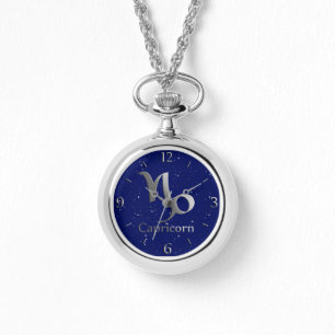 Relógio Símbolo Zodiac para Capricórnio no Deep Midnight B