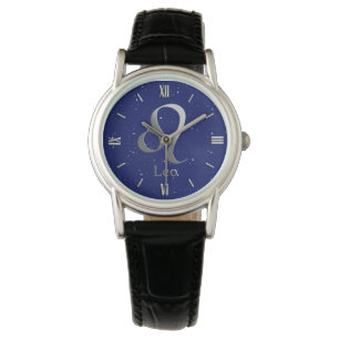 Relógio Símbolo Zodiac para Leo no Deep Midnight Blue