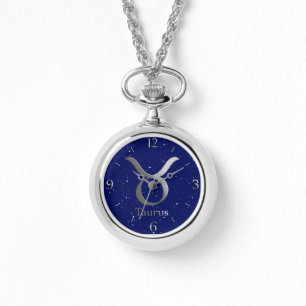 Relógio Símbolo Zodiac para Taurus no Deep Midnight Blue