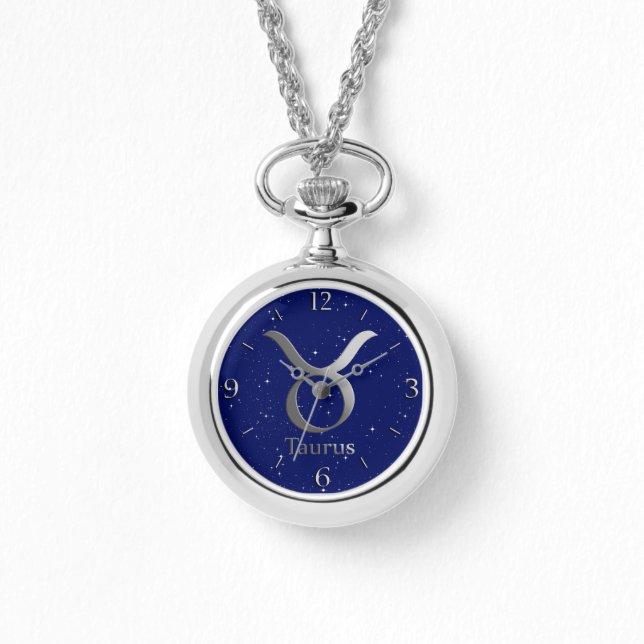 Relógio Símbolo Zodiac para Taurus no Deep Midnight Blue (Frente)
