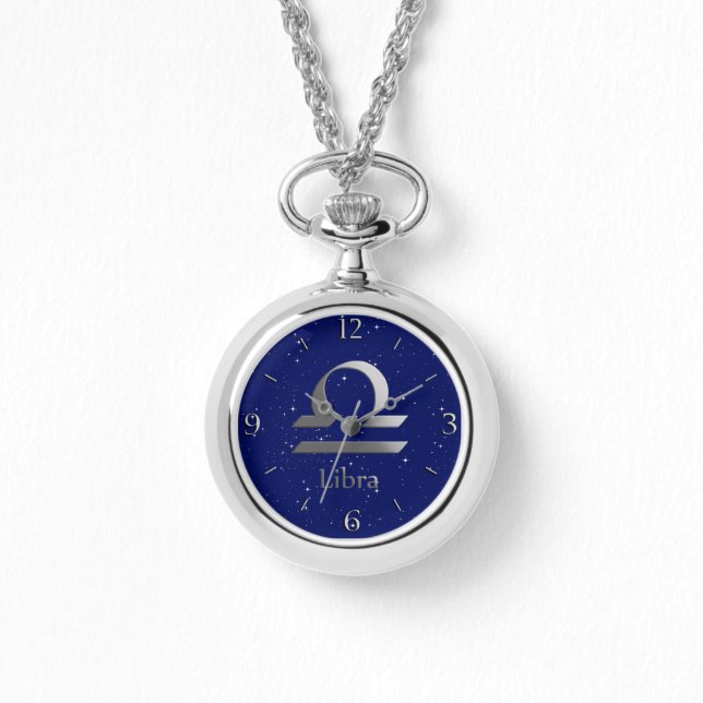 Relógio Símbolo Zodíaco para Libra no Deep Midnight Blue (Frente)