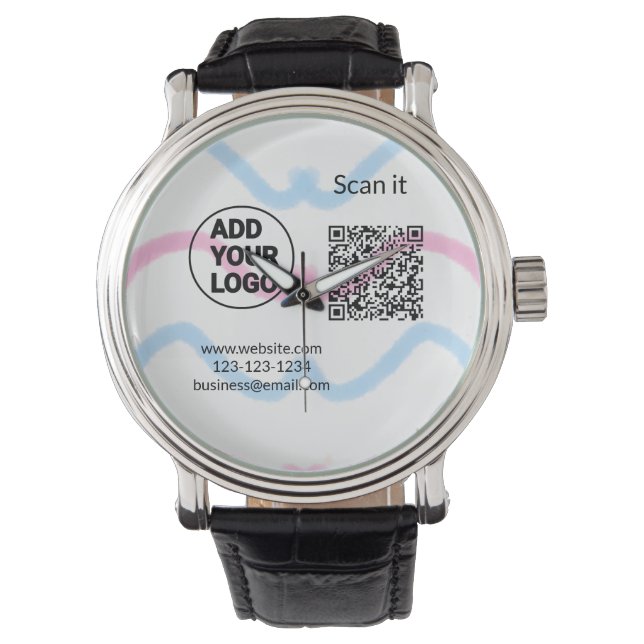 Relógio Simple minimal q r code add logo scan code name we (Frente)
