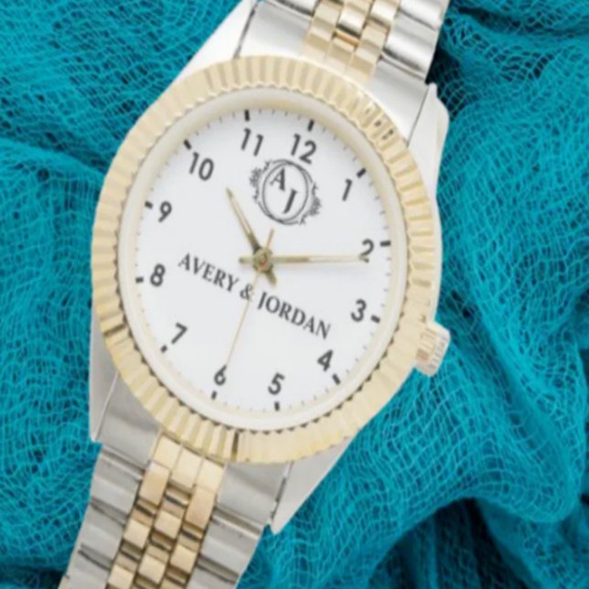 Relógio Simple Style Floral Monogram couple names (Criador carregado)