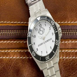 Relógio Simple Vintage Style Floral Monogram couple names