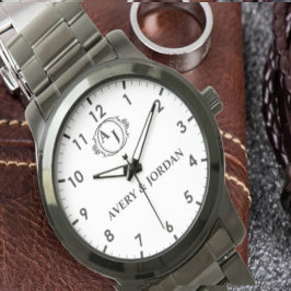 Relógio Simple Vintage Style Floral Monogram couple names