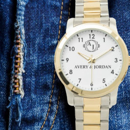 Relógio Simple Vintage Style Floral Monogram couple names