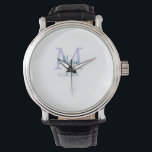 Relógio simples nome de adição monograma, cor verde roxa<br><div class="desc">design</div>