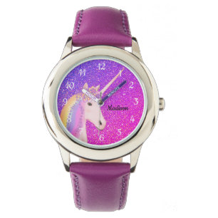 Relógio Simples Unicórnio Roxo Cor-de-Rosa Mole Personali