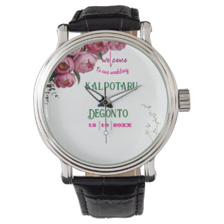 Relógio Sinal de Boas-Vindas de Casamento Floral Rosa Eleg