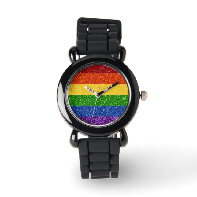 Relógio Sinalizador do Orgulho Arco-Íris LGBT Glitter (Frente)