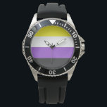 Relógio Sinalizador Enby (Orgulho Não-Binário)<br><div class="desc">Essa design apresenta a bandeira do orgulho não-binário, que representa pessoas que se identificam como não-binárias (também não-binárias soletradas) ou gengibres, envolvendo um espectro de identidades de gênero que não são exclusivamente masculina ou feminina, mas estão fora do binário de gênero. As identidades não-binárias podem ser abrangidas pelo guarda-chuva...</div>
