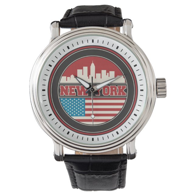 Relógio Skyline Nova York | Bandeira dos Estados Unidos (Frente)