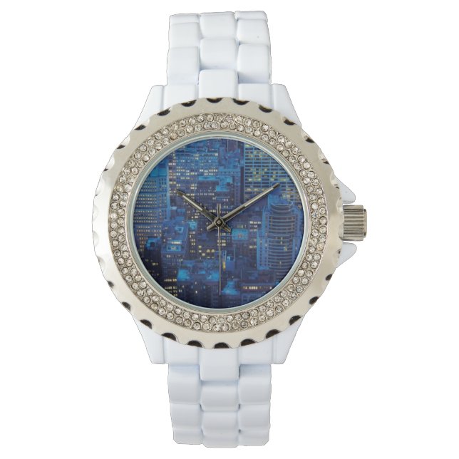 Relógio Skyline NYC, vista de alto ângulo ao anoitecer (Frente)