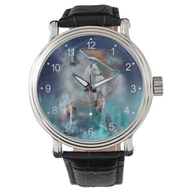 Relógio Sonhador indiano e lobo-cabeça de etnia tribal (Frente)