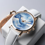Relógio Sonho de Baleia Azul com Cores Aquáticas Personali<br><div class="desc">Estilo de aquarela Whimsical #generativentent ilustração de conteúdo de uma baleia azul flutuando sobre as nuvens sob um céu azul.</div>