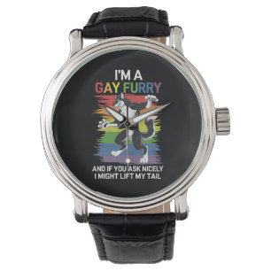 Relógio Sou Uma Raposa Furry Gay Arco-Íris Orgulho LGBTQ