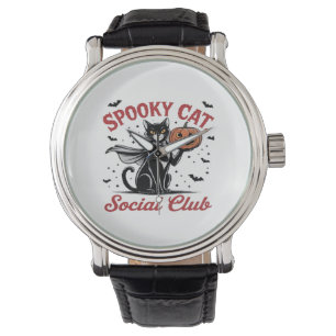 Relógio Spooky Cat Social Club PNG - Estilo Vintage Clássi