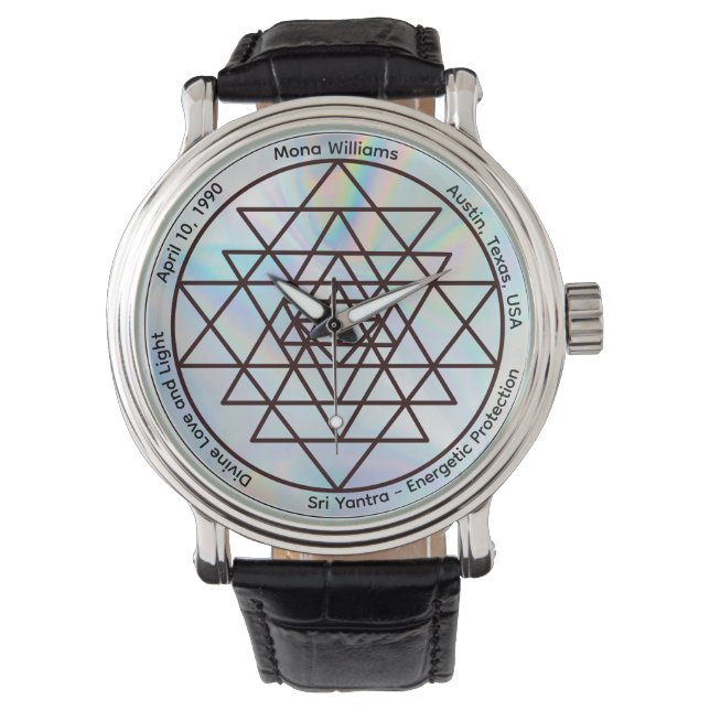 Relógio Sri Yantra – Talismã de Proteção Personalizável (Frente)