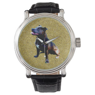 Relógio Staffordshire Bull Terrier On Dourado, Mens Watch