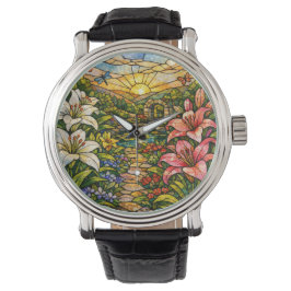 Relógio Stain Glass Lilies and Sunshine