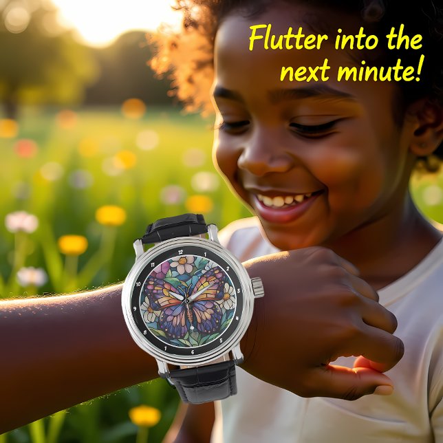 Relógio Stained Glass Garden" - Butterfly & Floral  (Criador carregado)