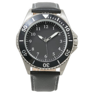 Relógio Stainless Steel & Black Leather Watch for Men