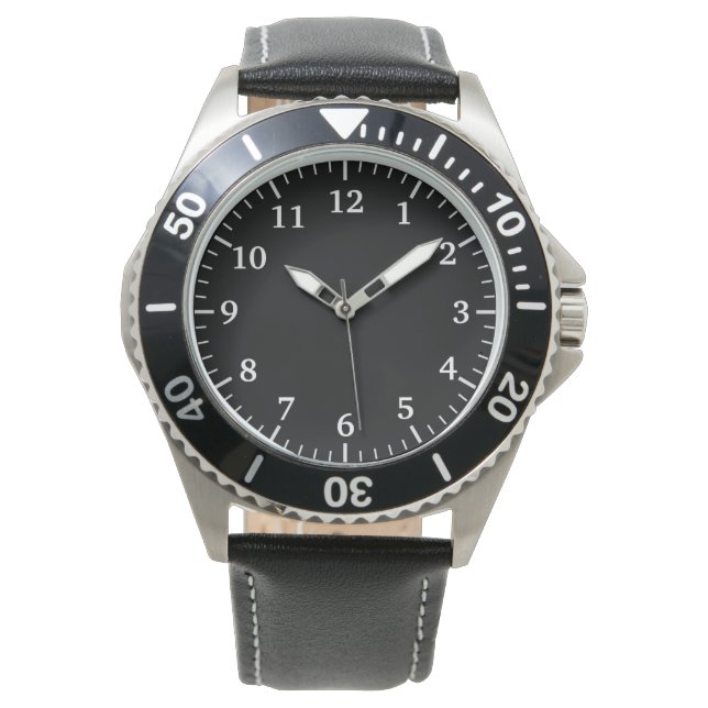 Relógio Stainless Steel & Black Leather Watch for Men (Frente)
