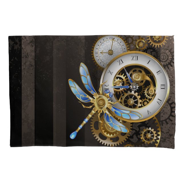 Relógio Steampunk com Dragonfly Mecânica (Frente-Esquerda)