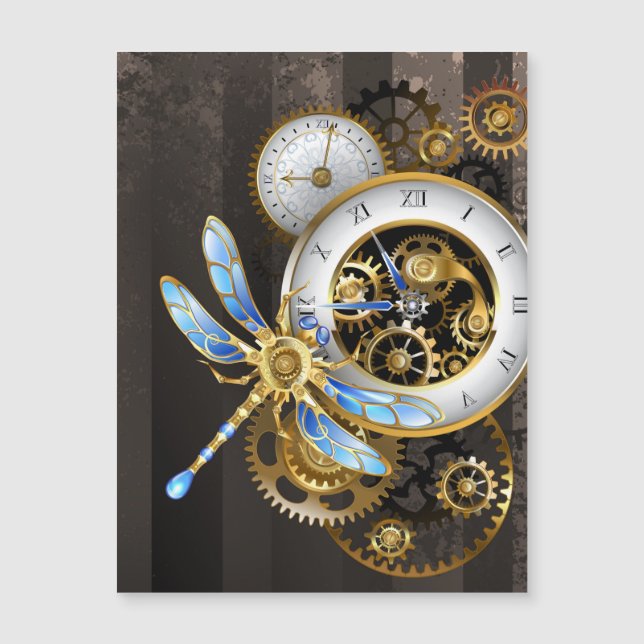 Relógio Steampunk com Dragonfly Mecânica (Frente)