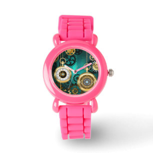 Relógio Steampunk Jewelry Watch em um fundo verde